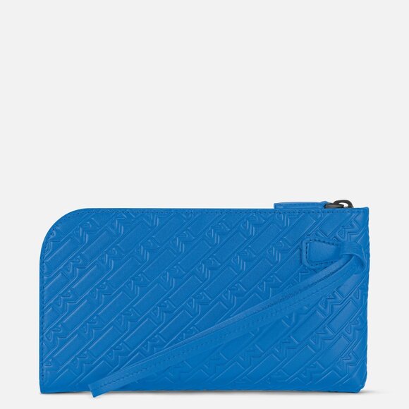 New Montblanc Blue Long Wallet zip closure and pocket. Embossed logo pattern. - Picture 3 of 5